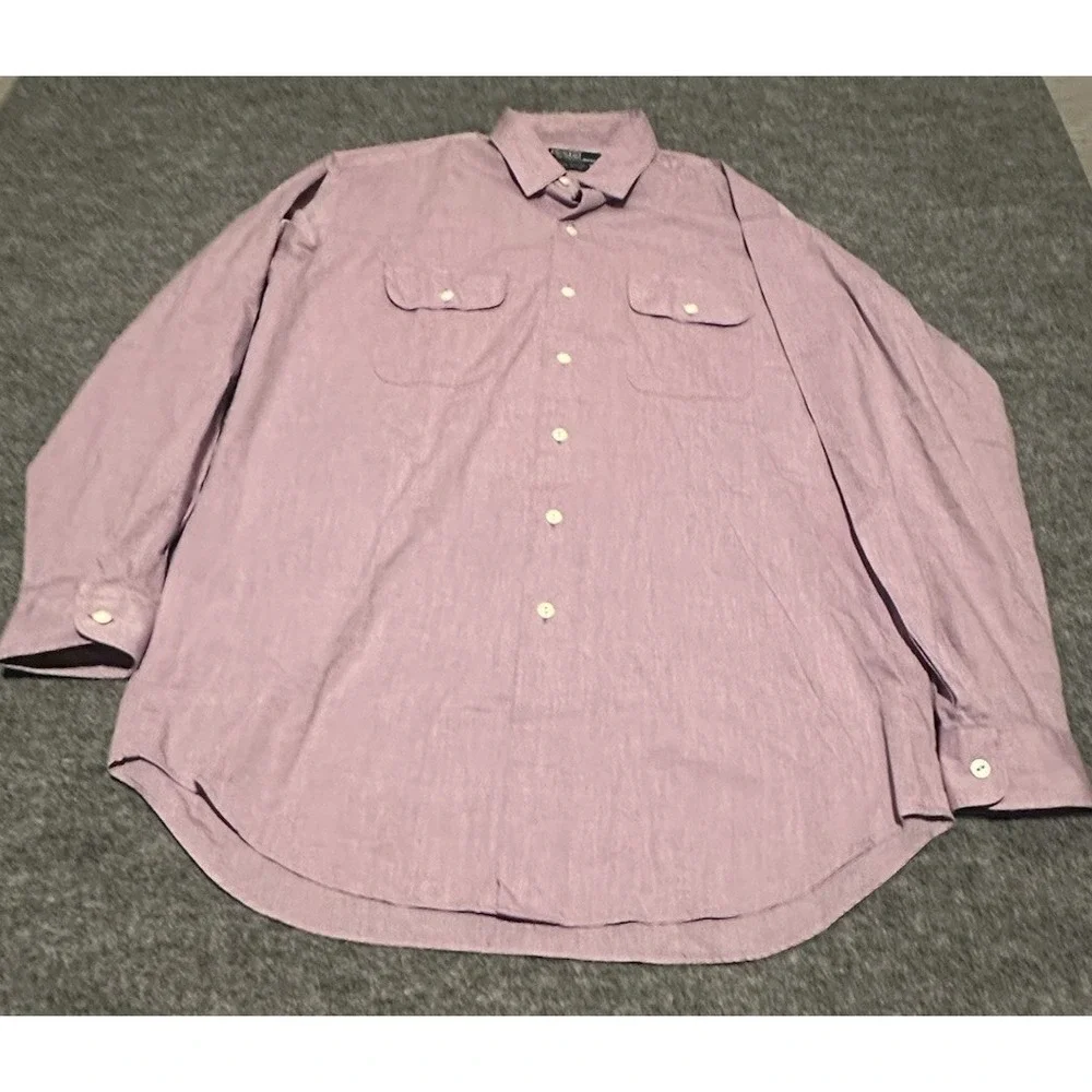 VTG Polo Ralph Lauren Men's L Purple Button Java Workshirt Cotton Fits Bigger